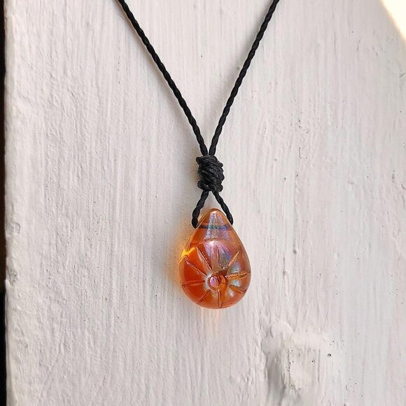 Granola Iridescent Flower Sun Y2k Hippie Teardrop Pendant Necklace/Choker - Picture 2 of 6